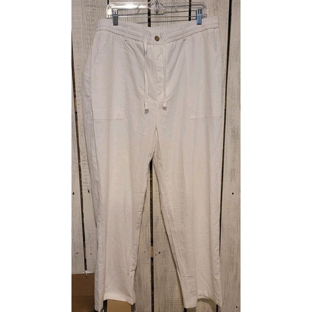 White drawstring Viscose Blend Pants, White, Size XL